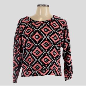 🌺 Polly & Esther Aztec Geometric Neon Hot Pink Boxy Pullover Sweater Size L